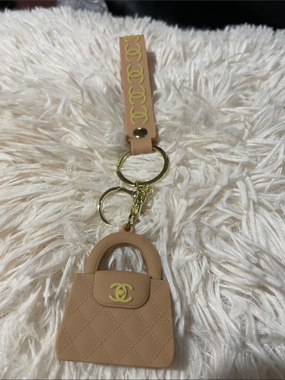 CC fashion Beige Quilted Mini Bag Keychain BAG CHARM with Gold Hardware NWOT